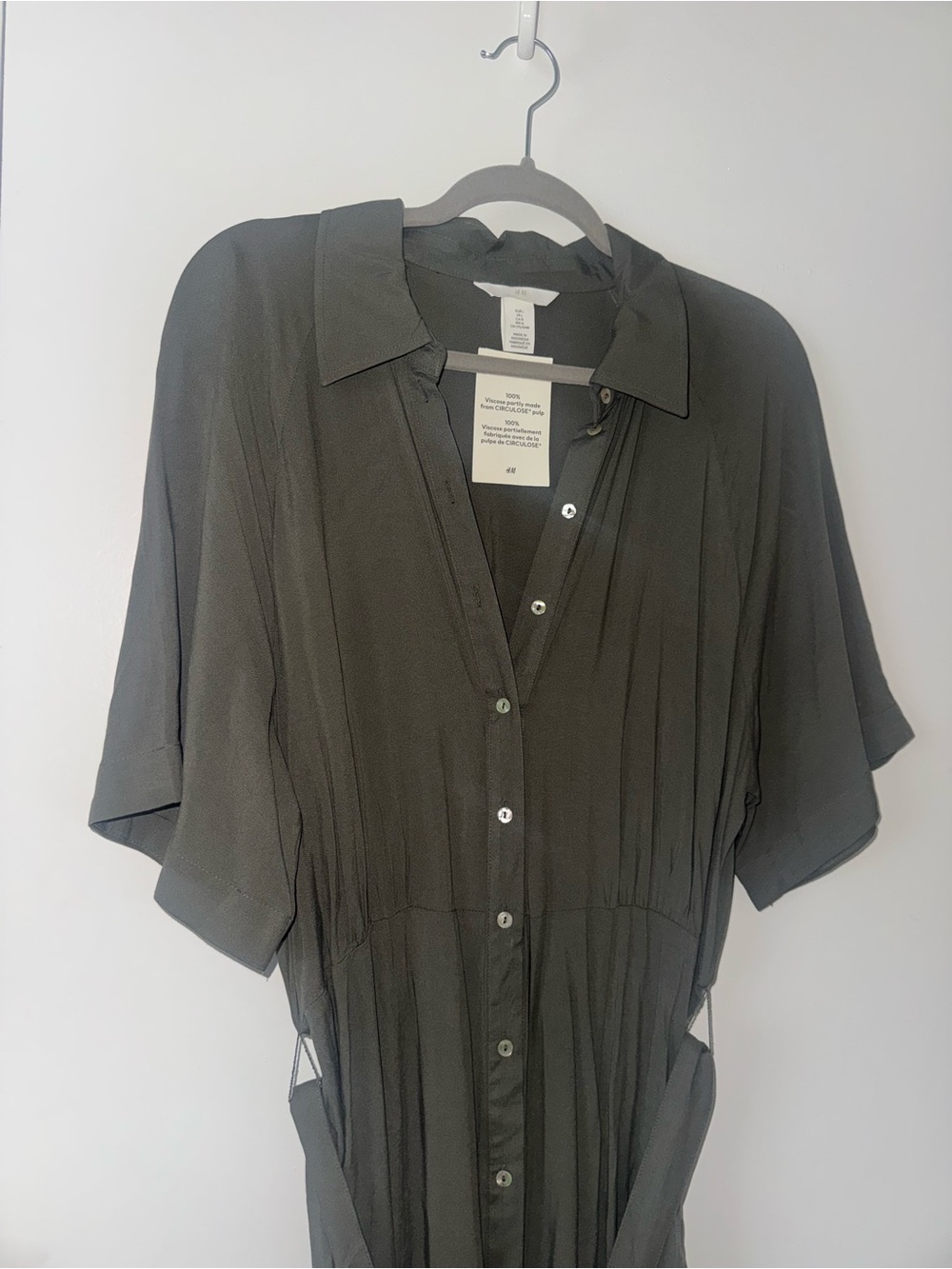 Button-Front Shirt Dress in Olive Green - Picture 3 of 4